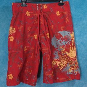Body Glove Swim Trunks / Board Shorts, Red Floral, Men's, Size 30
